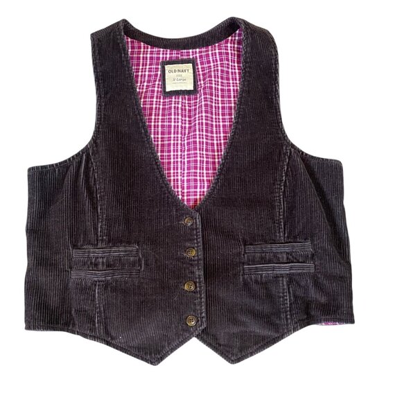 Old Navy Corduroy Vest Waistcoat Button Up V-Neck Sz XL #163K - Picture 3 of 8